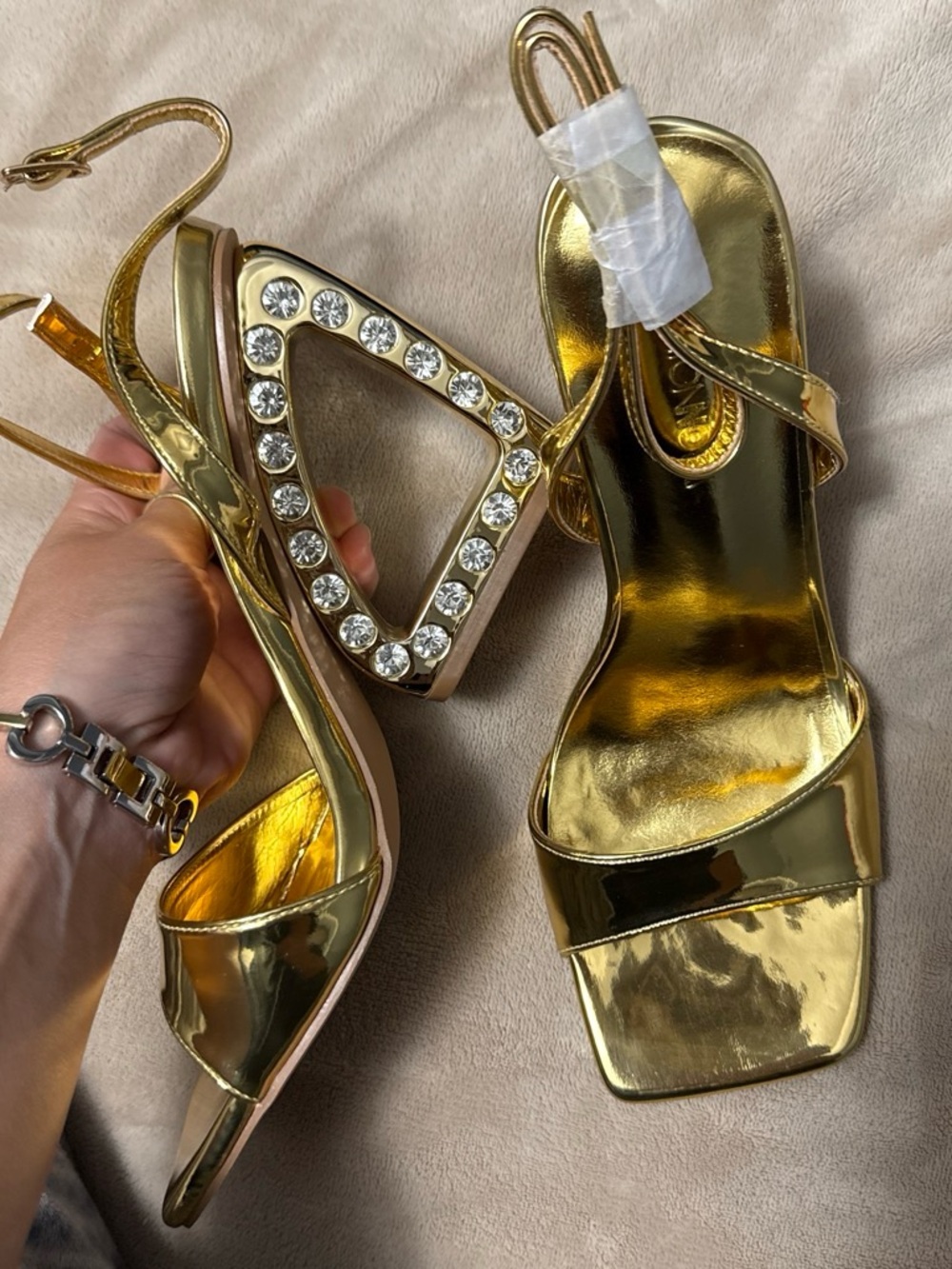 Fashion Nova Gold Gem Kitten Heels